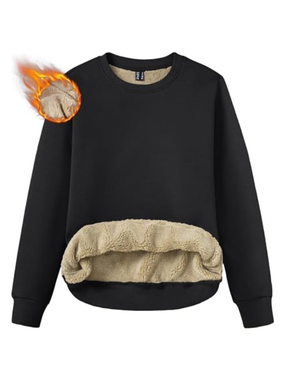 Sherpa Lined Fleece Sweatshirt Cotton Spandex Crewneck Thermal Pullover